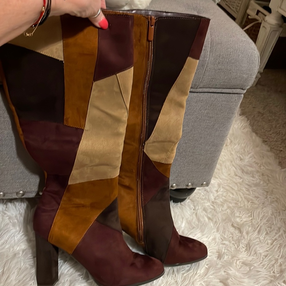 Suede patchwork boots